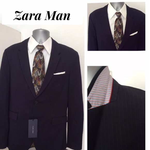 Zara men's blue and white pin striped blazer